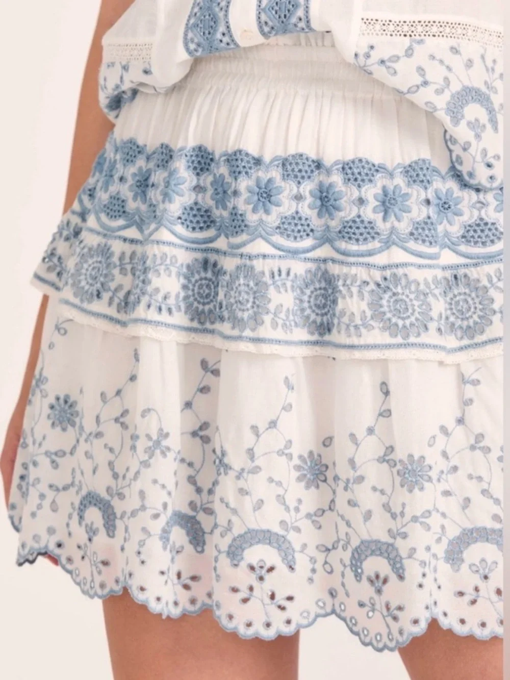 LoveShackFancy Charmain Skirt White and Blue Embroidered Eyelet Mini Skirt NWOT - Picture 5 of 11